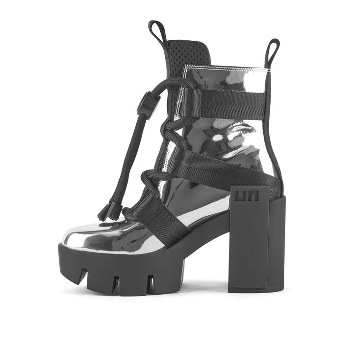 United Nude Grip Nomad Mid II Silver Botki Damskie na Obcasie Srebrne