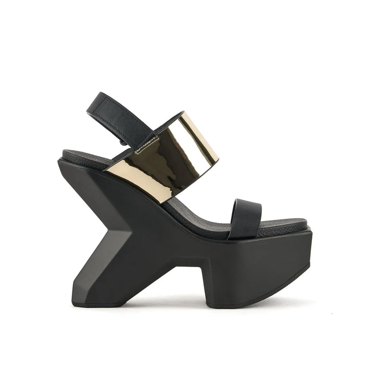 United Nude Boulder Sandal Gold Sandały Damskie Na Obcasie Czarne Złote