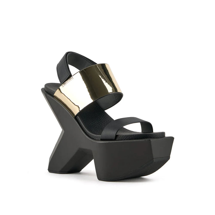 United Nude Boulder Sandal Gold Sandały Damskie Na Obcasie Czarne Złote