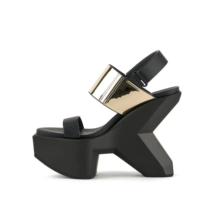 United Nude Boulder Sandal Gold Sandały Damskie Na Obcasie Czarne Złote