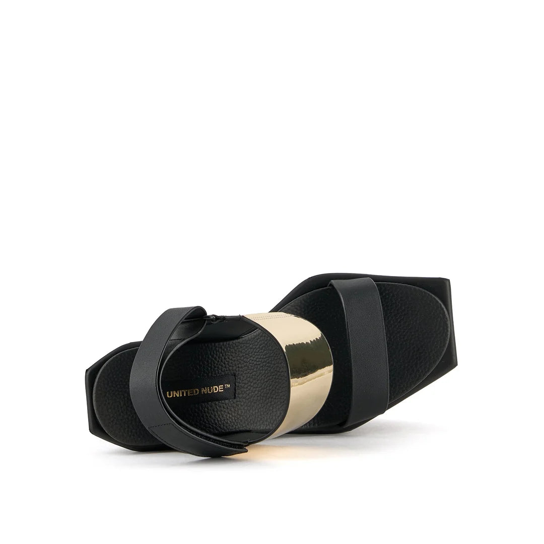 United Nude Boulder Sandal Gold Sandały Damskie Na Obcasie Czarne Złote