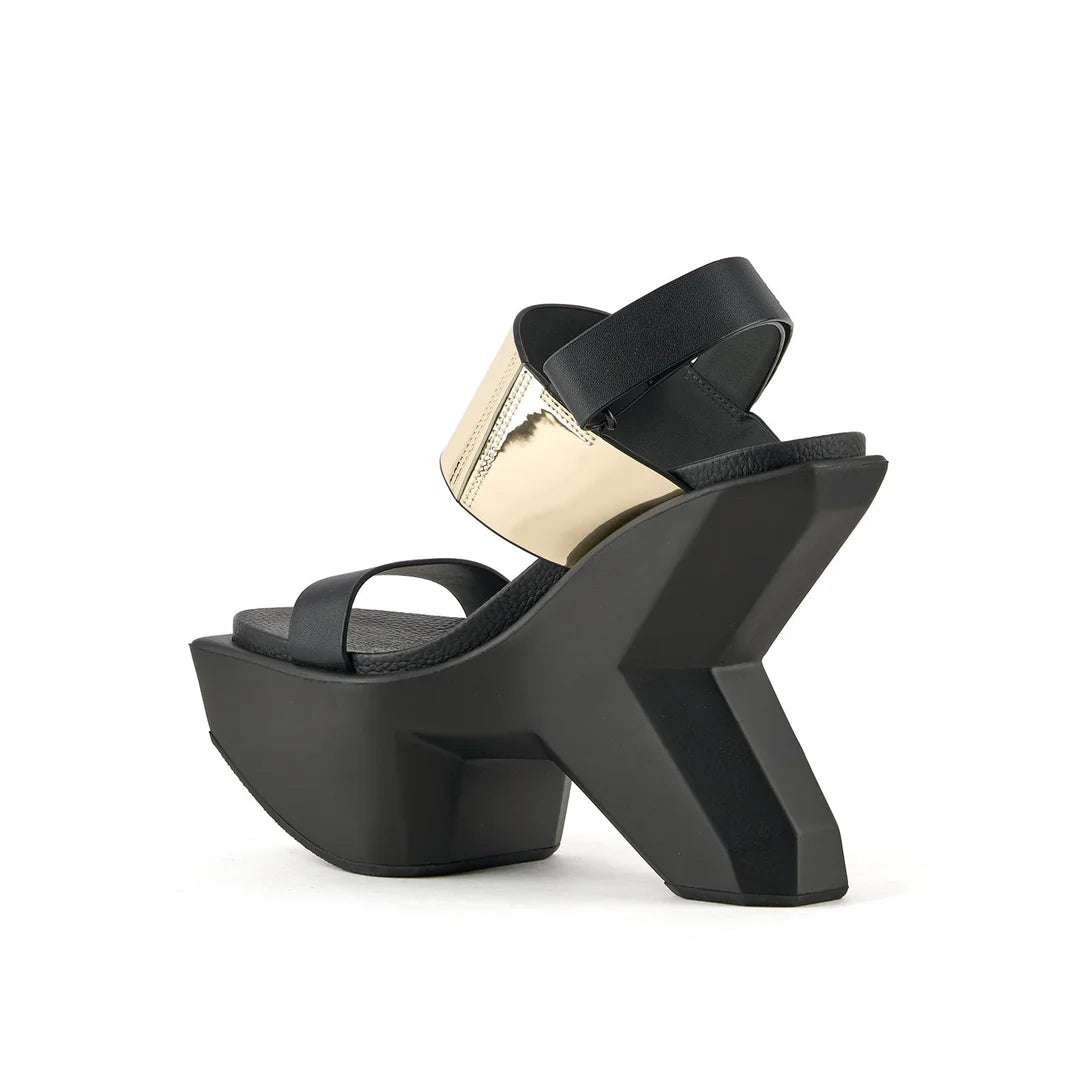 United Nude Boulder Sandal Gold Sandały Damskie Na Obcasie Czarne Złote