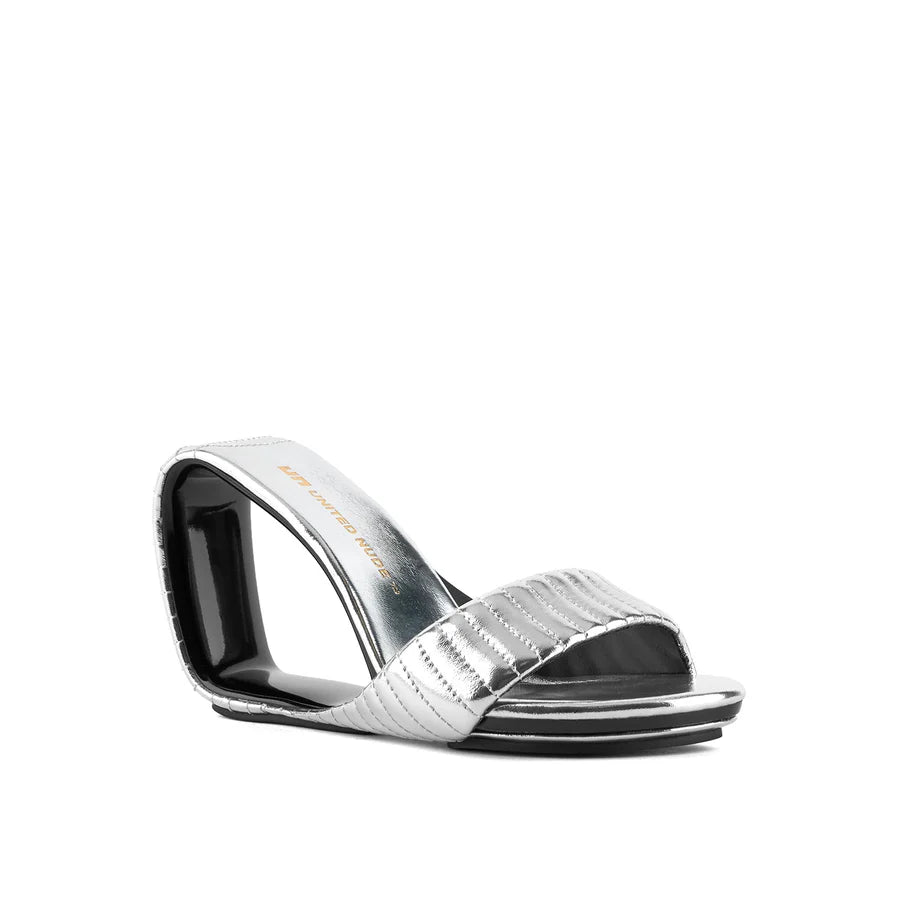 United Nude Mobius Hi Silver Puffy Klapki na Obcasie Srebrne