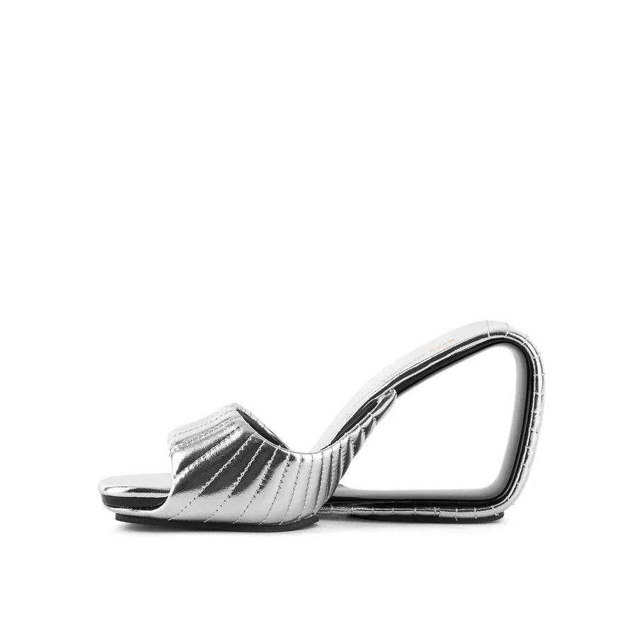 United Nude Mobius Hi Silver Puffy Klapki na Obcasie Srebrne