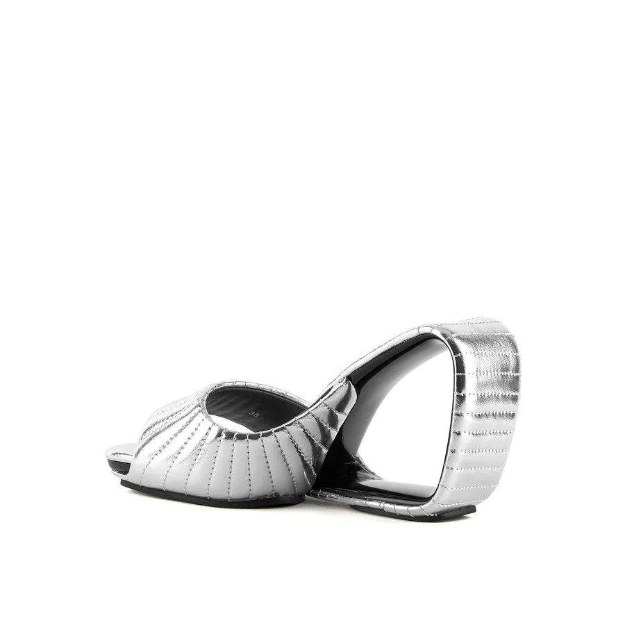 United Nude Mobius Hi Silver Puffy Klapki na Obcasie Srebrne