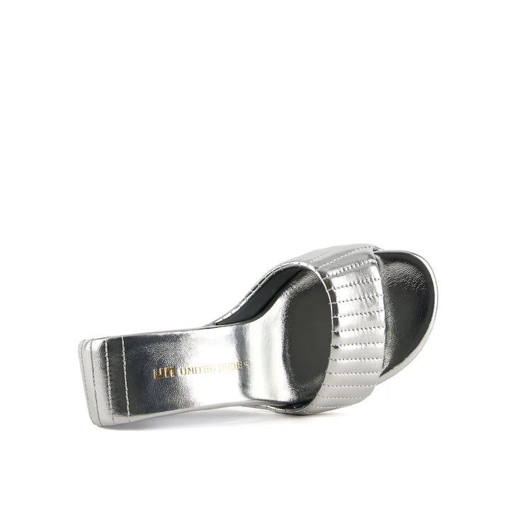 United Nude Mobius Hi Silver Puffy Klapki na Obcasie Srebrne