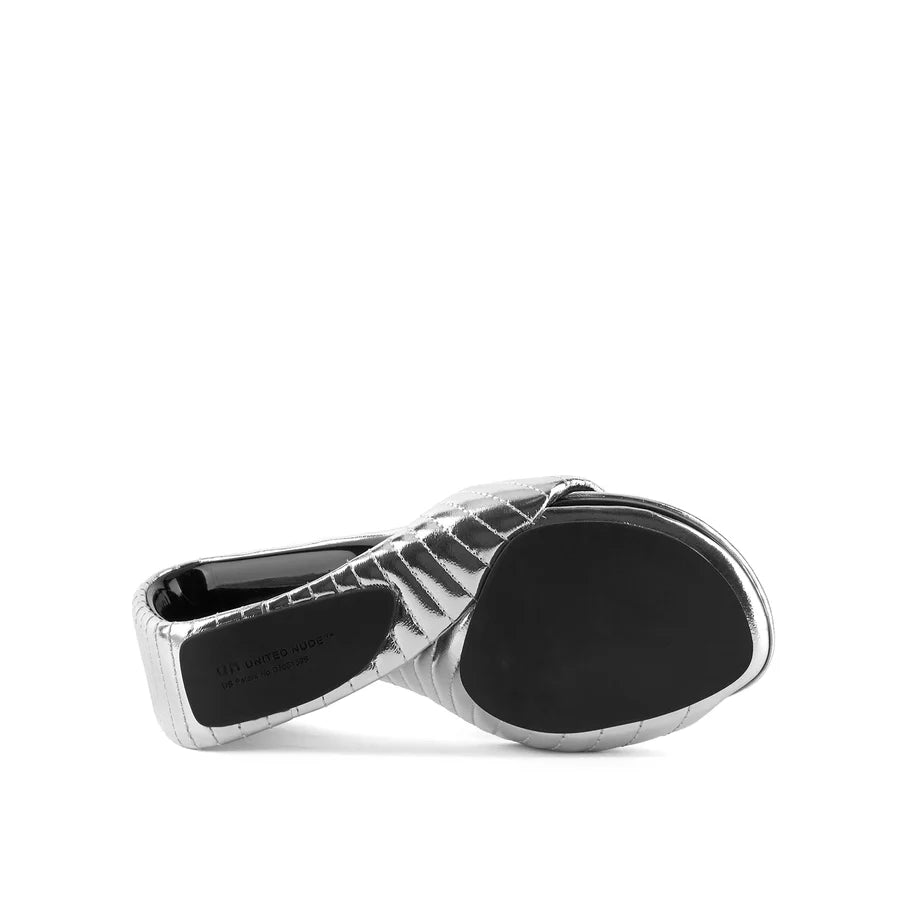 United Nude Mobius Hi Silver Puffy Klapki na Obcasie Srebrne