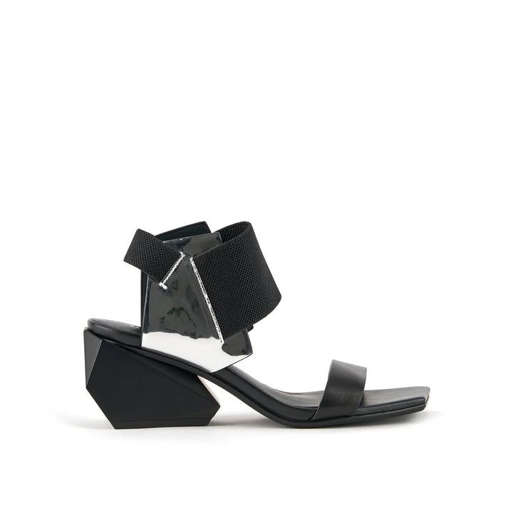 United Nude Ricky Sandal Mid Black + Silver Sandały Damskie Na Obcasie Czarne