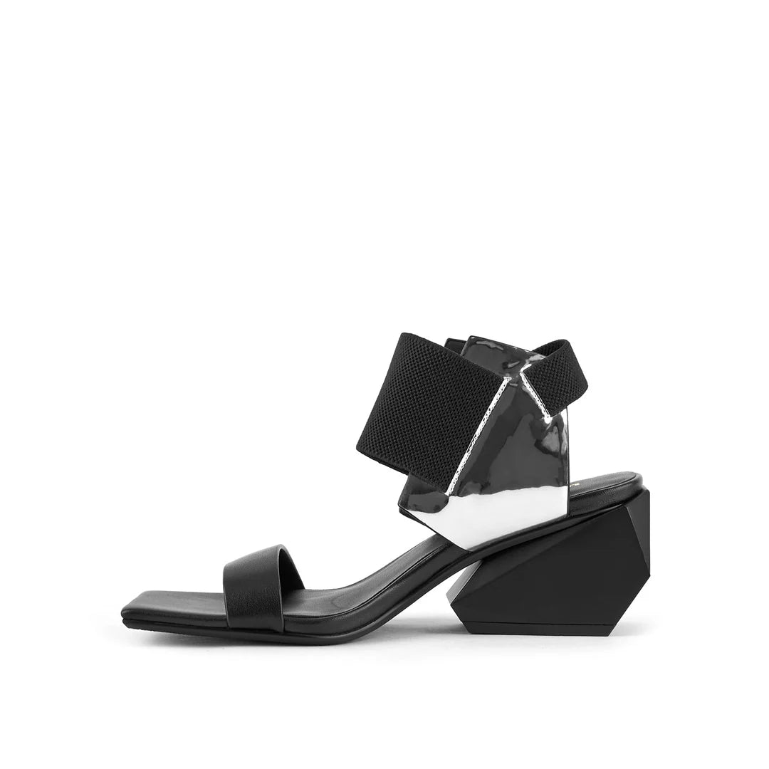 United Nude Ricky Sandal Mid Black + Silver Sandały Damskie Na Obcasie Czarne