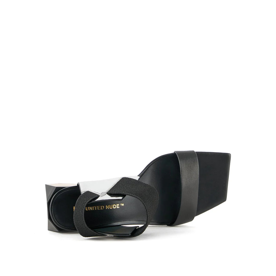 United Nude Ricky Sandal Mid Black + Silver Sandały Damskie Na Obcasie Czarne