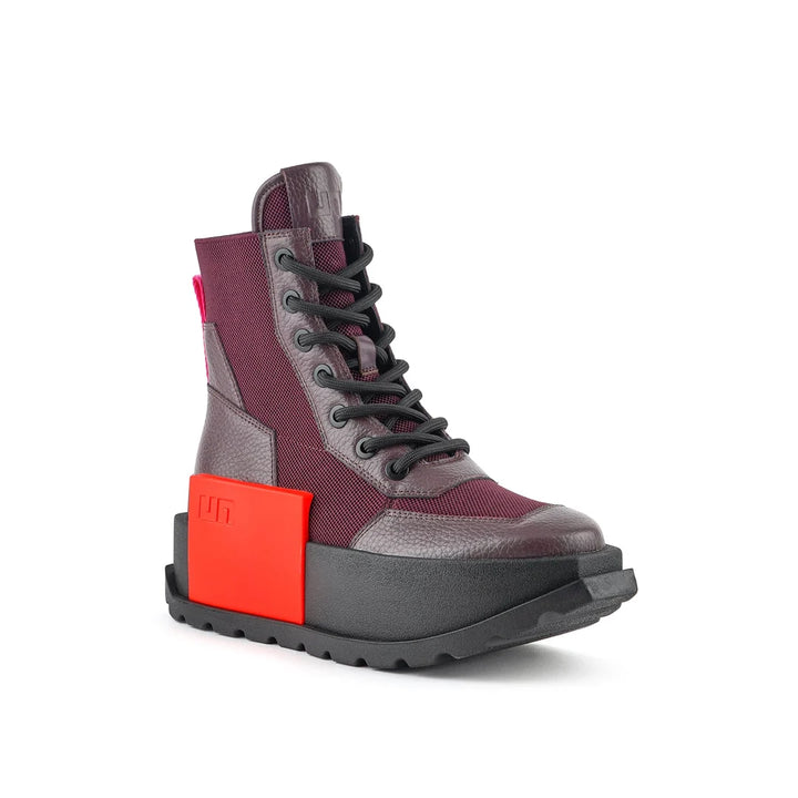 United Nude Roko Combat Cherry Mix Botki Damskie na Platformie Bordowe
