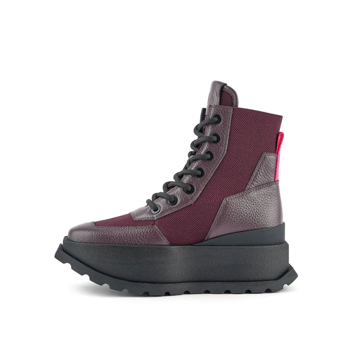 United Nude Roko Combat Cherry Mix Botki Damskie na Platformie Bordowe