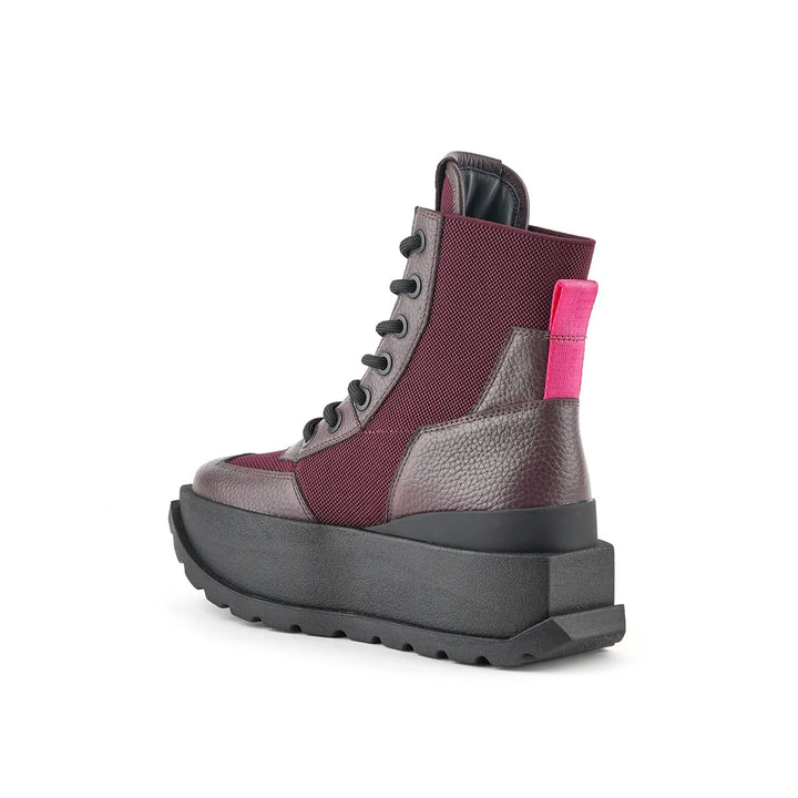 United Nude Roko Combat Cherry Mix Botki Damskie na Platformie Bordowe