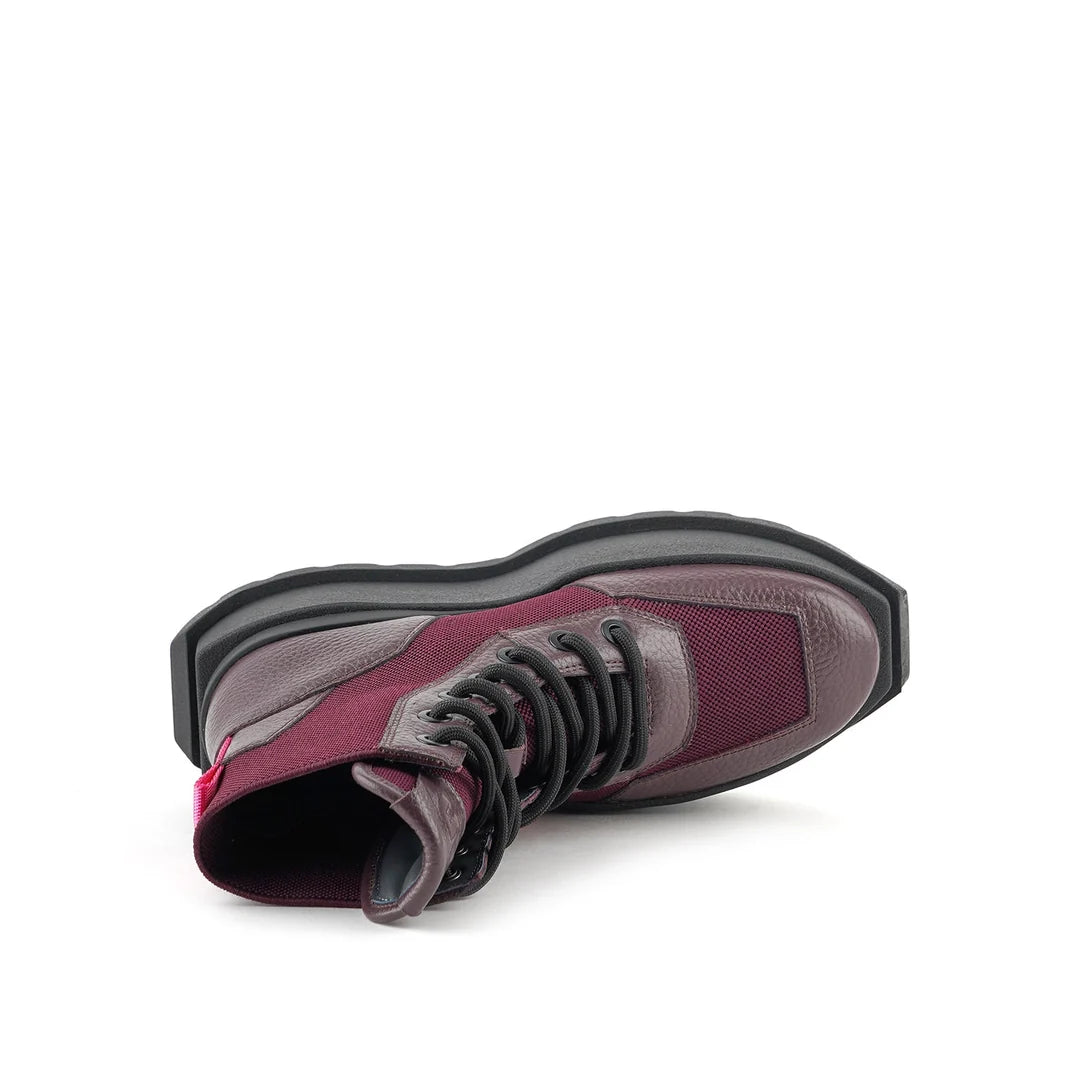 United Nude Roko Combat Cherry Mix Botki Damskie na Platformie Bordowe