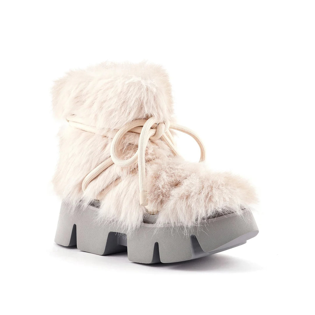 United Nude Stomper Fur Boot Chalk Botki Damskie Zimowe Beżowe