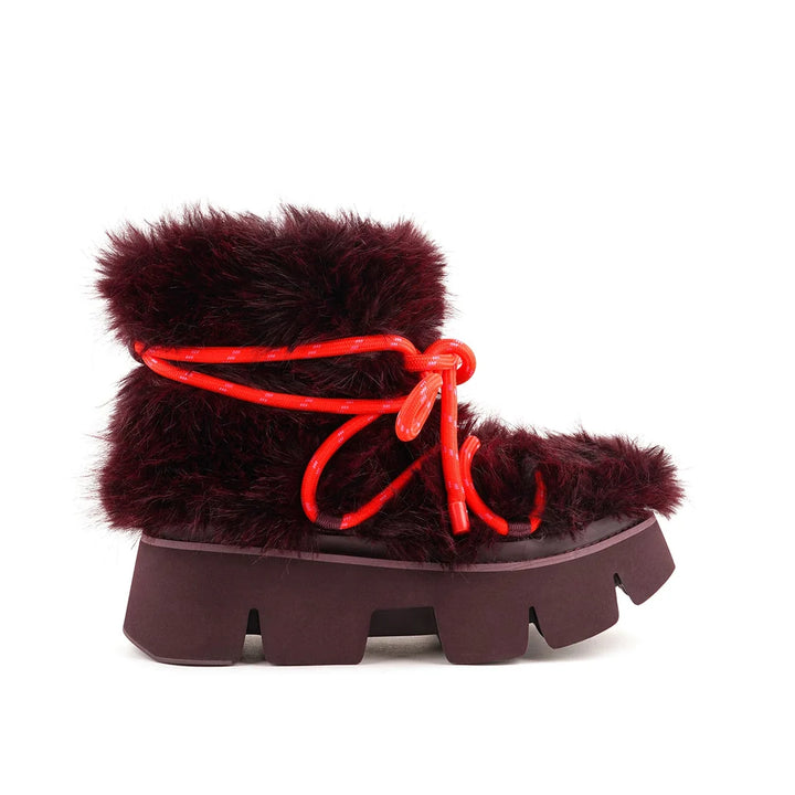 United Nude Stomper Fur Boot Cherry Mix Botki Damskie Zimowe Bordowe