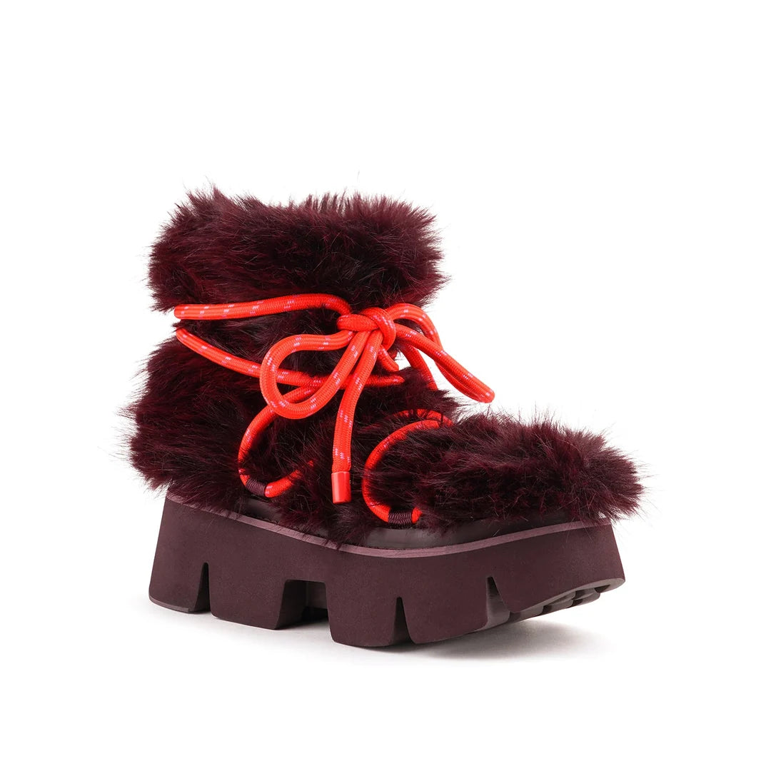 United Nude Stomper Fur Boot Cherry Mix Botki Damskie Zimowe Bordowe
