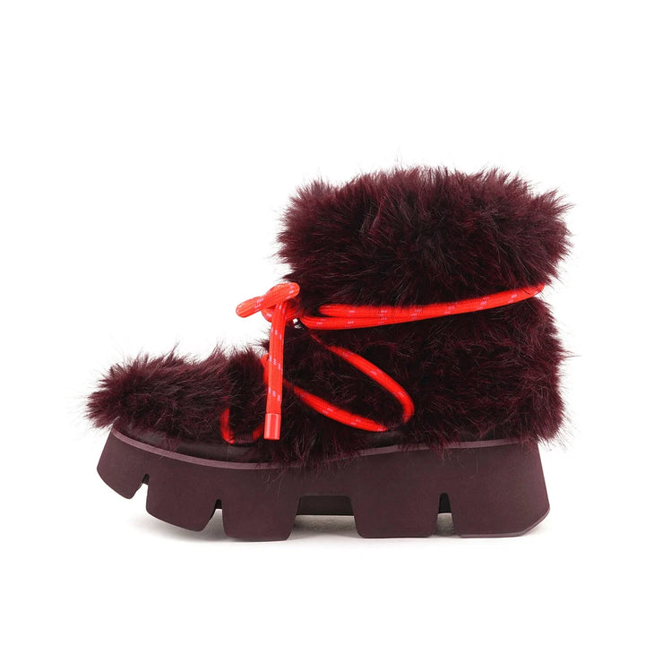 United Nude Stomper Fur Boot Cherry Mix Botki Damskie Zimowe Bordowe