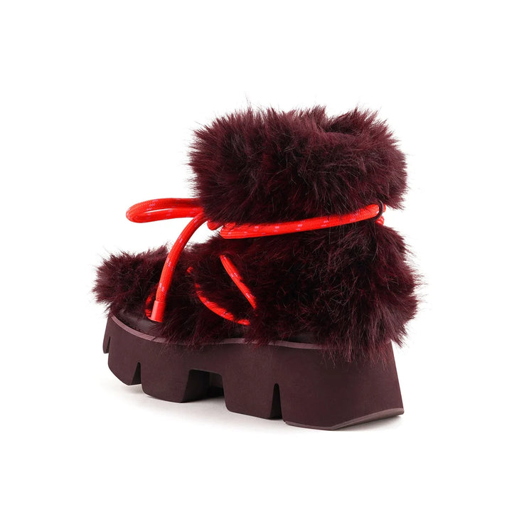 United Nude Stomper Fur Boot Cherry Mix Botki Damskie Zimowe Bordowe